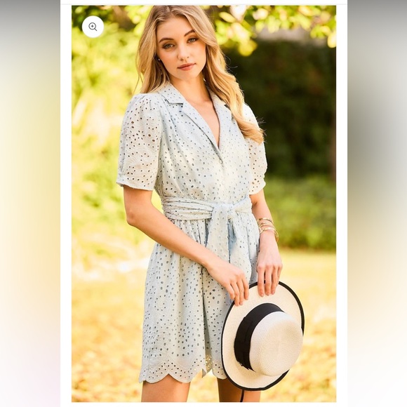 Main strip light blue dress lace eyelet Medium New with tags button down spring - Picture 5 of 15